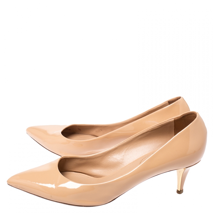 Pre Owned Saint Laurent Paris Beige Patent Leather Classic Pointed Toe Pumps Size 40