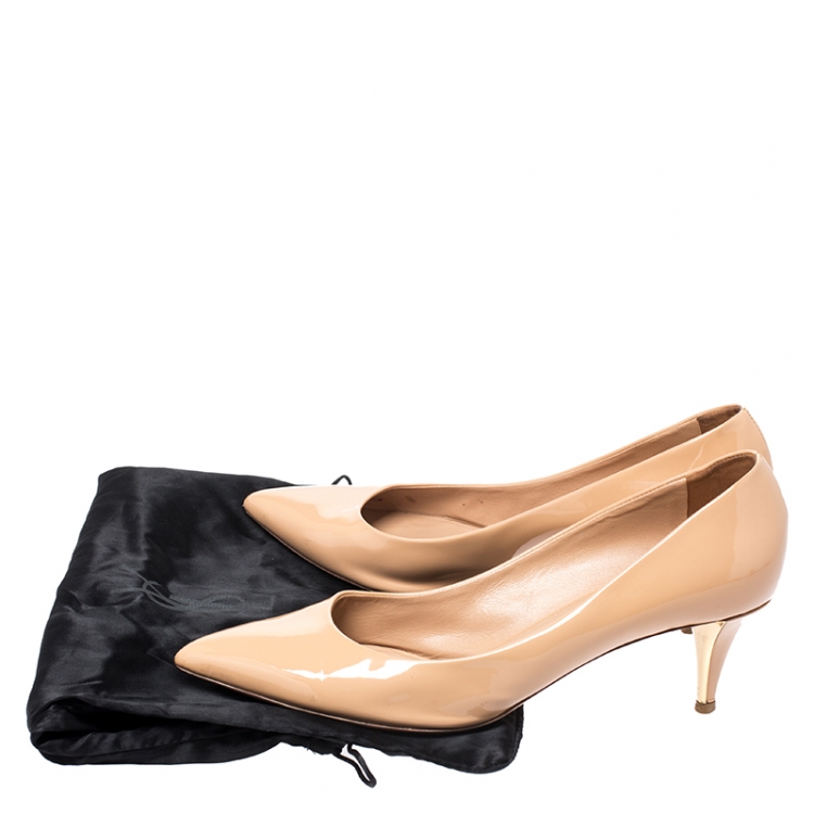 Pre Owned Saint Laurent Paris Beige Patent Leather Classic Pointed Toe Pumps Size 40