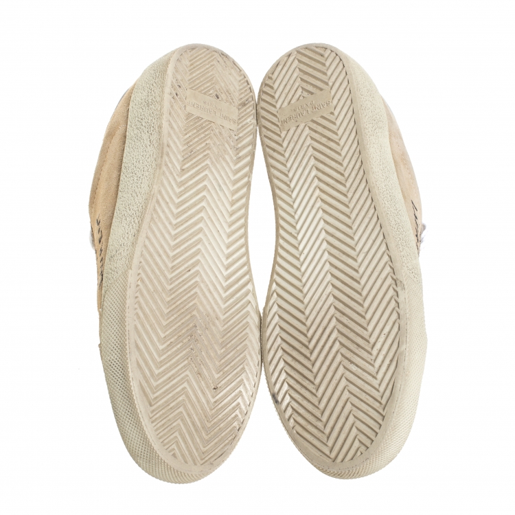 Pre Owned Saint Laurent Paris Beige Suede Court Classic Low Top Sneakers Size 37.5