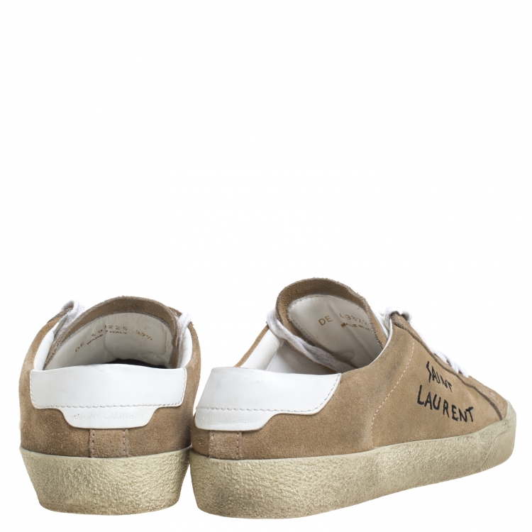 Pre Owned Saint Laurent Paris Beige Suede Court Classic Low Top Sneakers Size 37.5