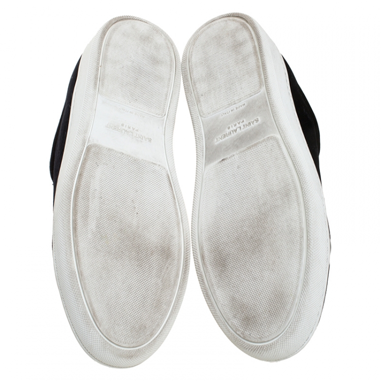 Pre Owned Saint Laurent Paris Black Velvet And Leather Signature Court Lips Low Top Sneakers Size 38