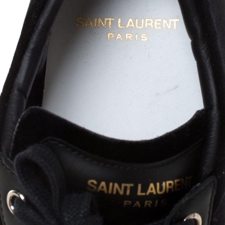 Pre Owned Saint Laurent Paris Black Velvet And Leather Signature Court Lips Low Top Sneakers Size 38