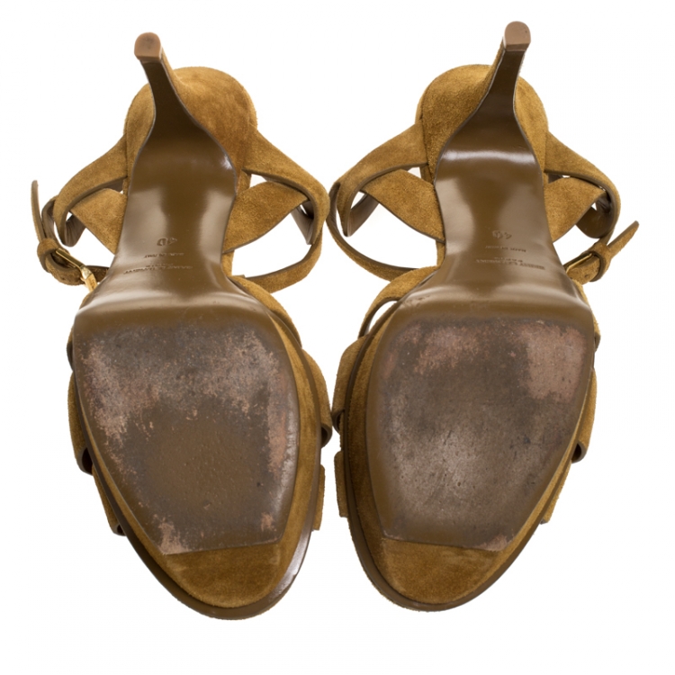 Pre Owned Saint Laurent Tan Suede Tribute Platform Sandals Size 40