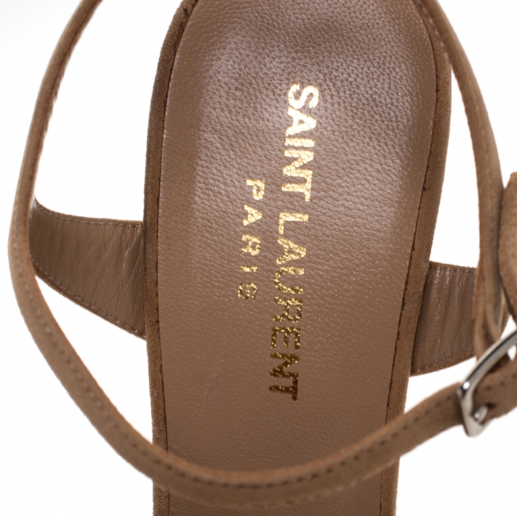 Pre Owned Saint Laurent Beige Suede Candy Bow Platform Sandals Size 38