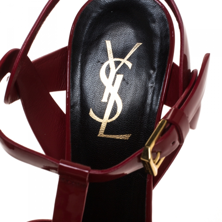 Pre Owned Saint Laurent Red Patent Leather Tribute Platform Sandals Size 36.5