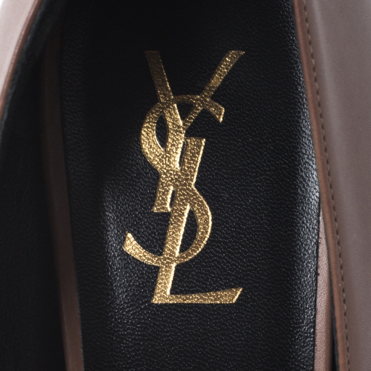 Pre Owned Saint Laurent Paris Two Tone Leather Tribtoo Platform Pumps Size 41.5