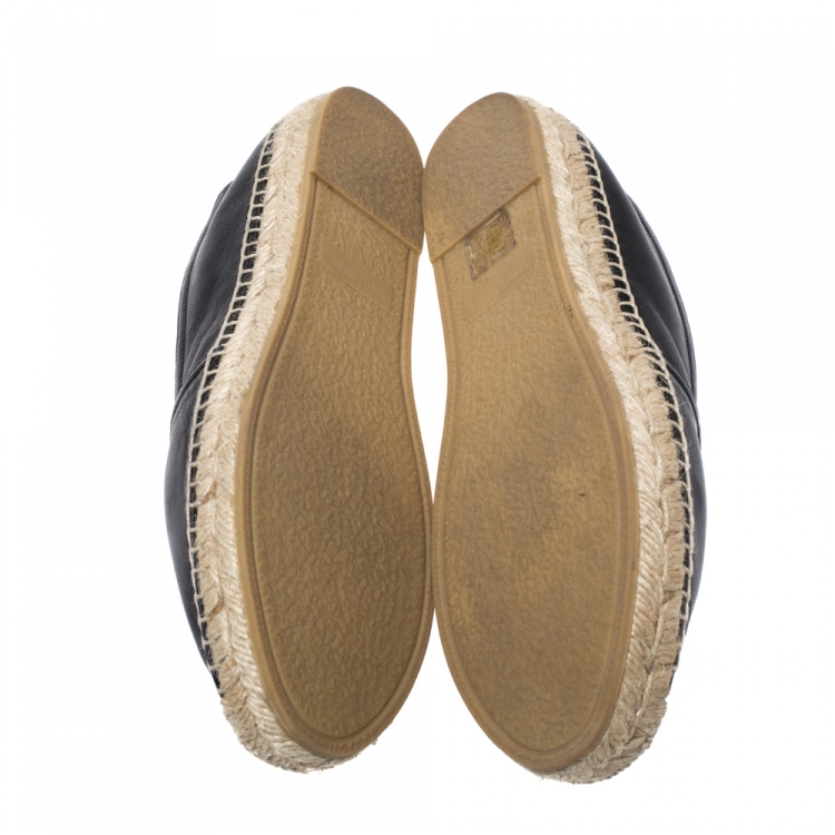 Pre Owned Saint Laurent Paris Black Leather Espadrille Flats Size 36.5