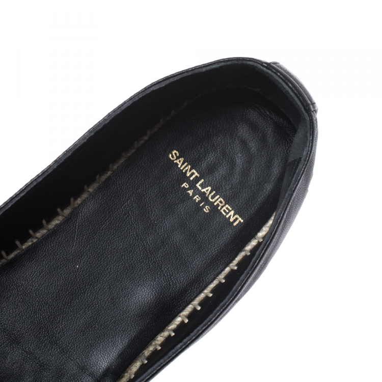 Pre Owned Saint Laurent Paris Black Leather Espadrille Flats Size 36.5