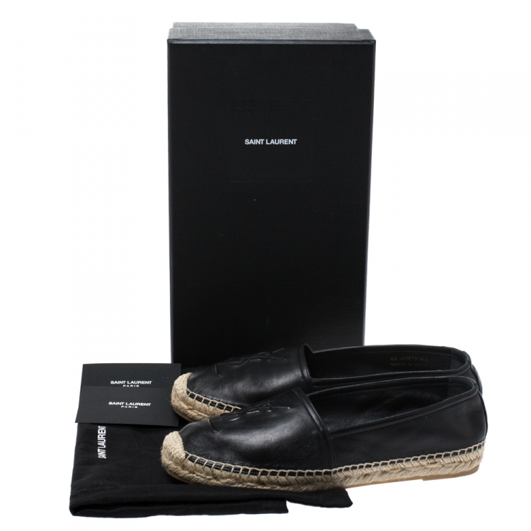 Pre Owned Saint Laurent Paris Black Leather Espadrille Flats Size 36.5