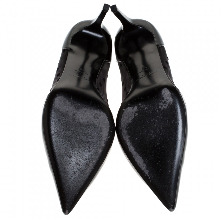 Pre Owned Saint Laurent Paris Black Patent Leather and Mesh Pointed Toe Pumps Size 38