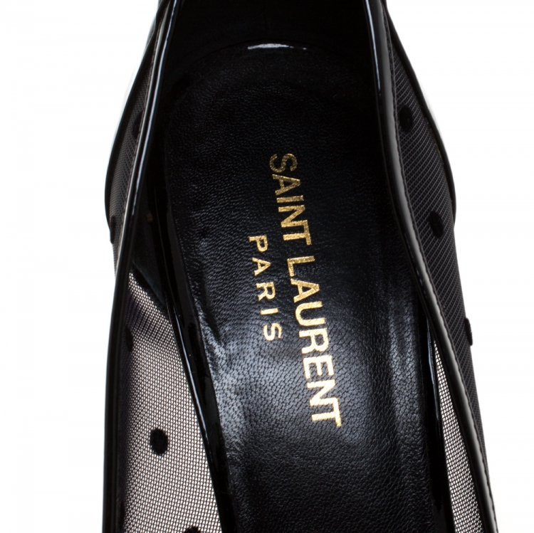 Pre Owned Saint Laurent Paris Black Patent Leather and Mesh Pointed Toe Pumps Size 38
