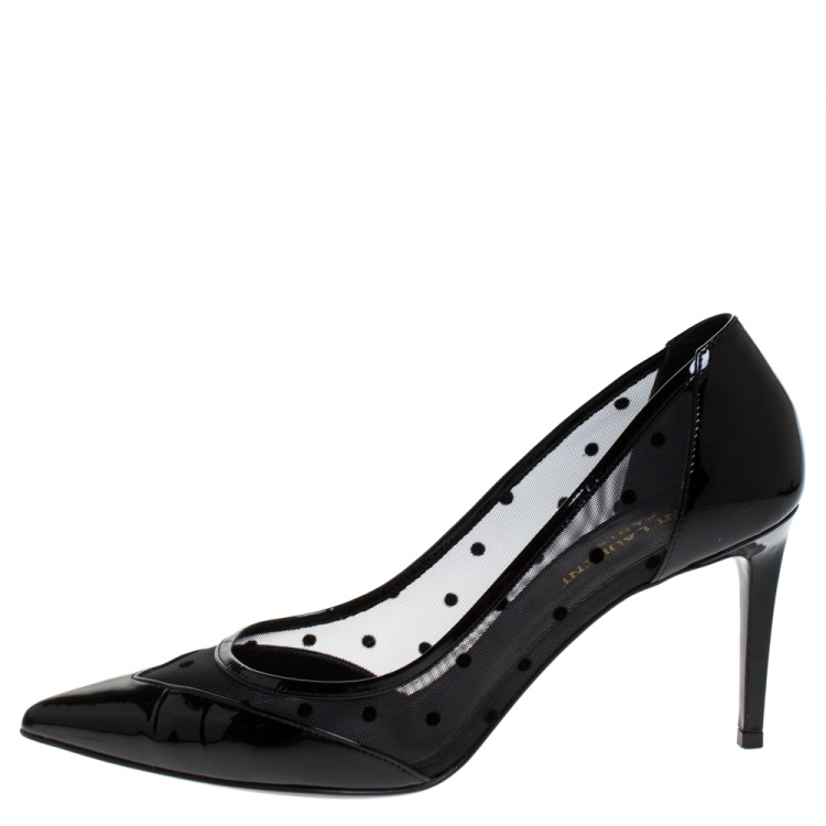 Pre Owned Saint Laurent Paris Black Patent Leather and Mesh Pointed Toe Pumps Size 38