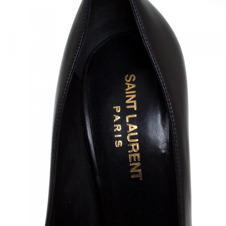 Pre Owned Saint Laurent Paris Black Studded Leather Janis Pointed Toe Pumps Size 36