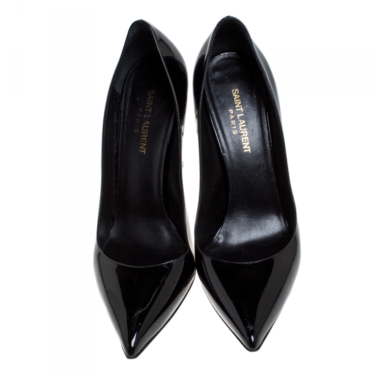 Pre Owned Saint Laurent Paris Black Patent Leather Classic Paris Pointed Toe Pumps Size 40