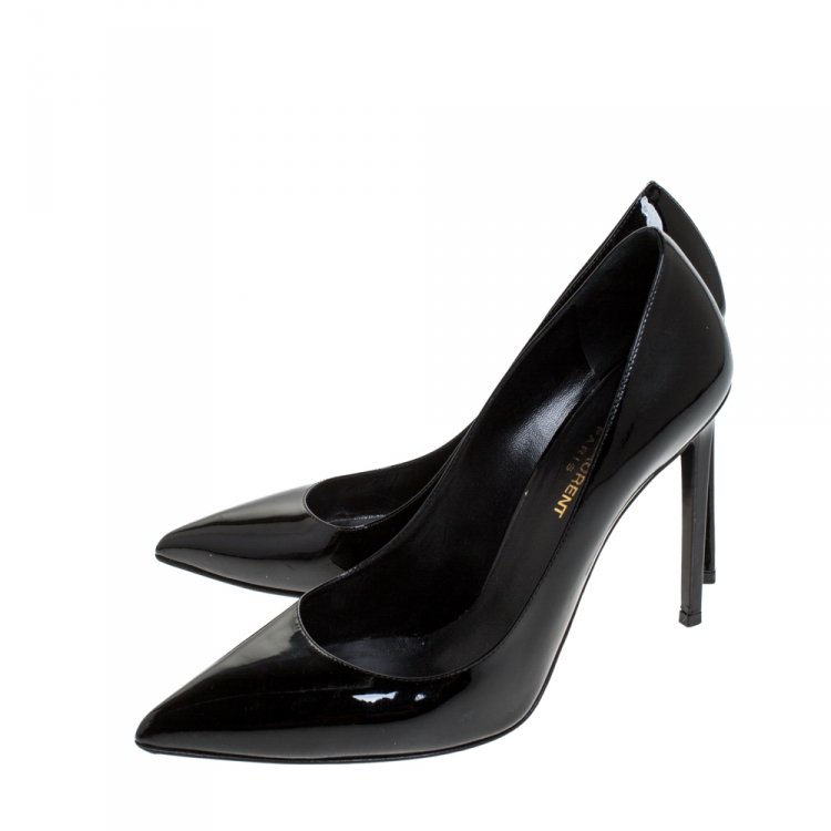 Pre Owned Saint Laurent Paris Black Patent Leather Classic Paris Pointed Toe Pumps Size 40