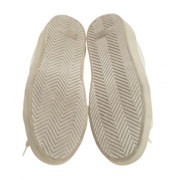 Pre Owned Saint Laurent Paris White Canvas with Leather Trim Court Classic Logo Sneakers Size 38