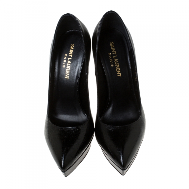 Pre Owned Saint Laurent Black Leather Janis Platform Pumps Size 36