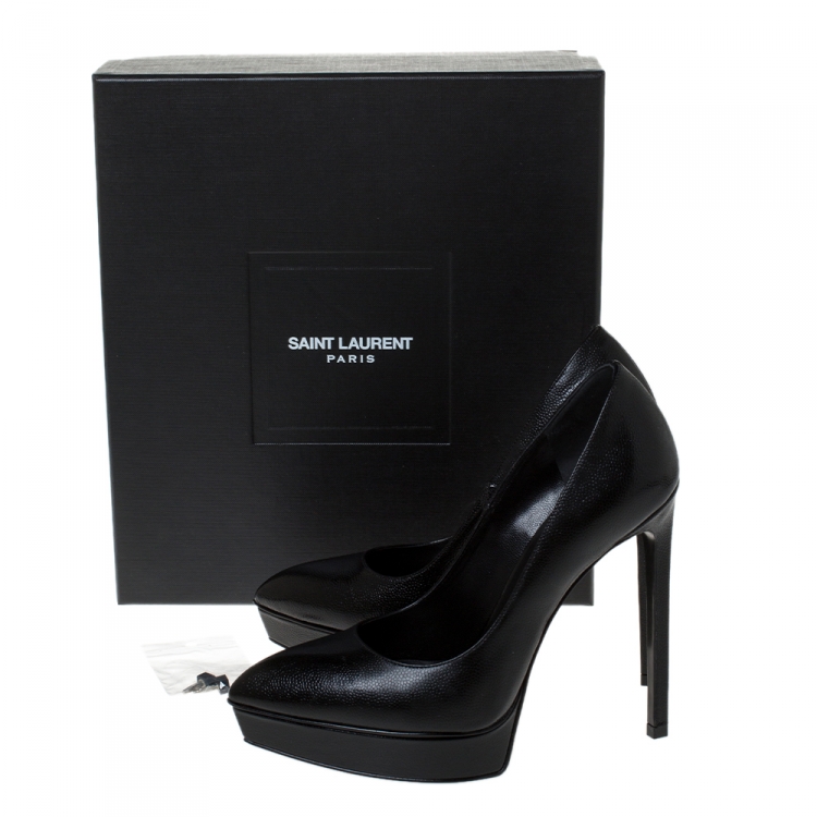 Pre Owned Saint Laurent Black Leather Janis Platform Pumps Size 36