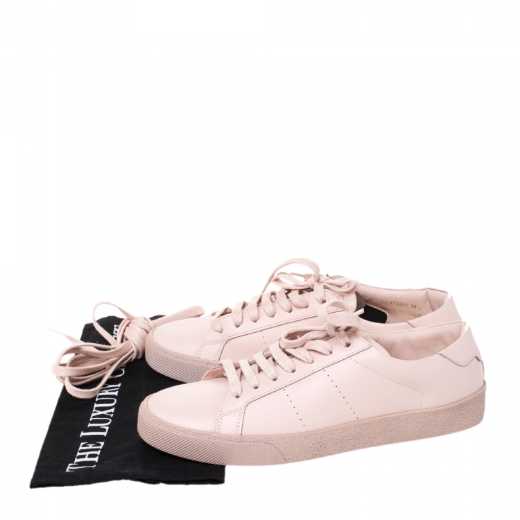 Pre Owned Saint Laurent Paris Pink Leather Andy Low Top Sneakers Size 38.5