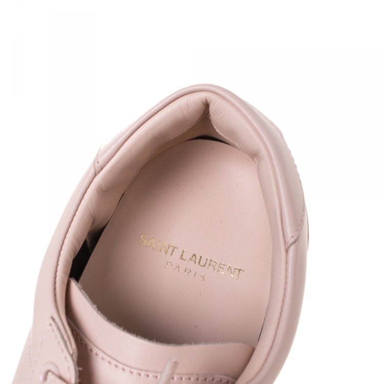 Pre Owned Saint Laurent Paris Pink Leather Andy Low Top Sneakers Size 38.5