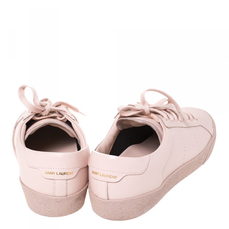 Pre Owned Saint Laurent Paris Pink Leather Andy Low Top Sneakers Size 38.5