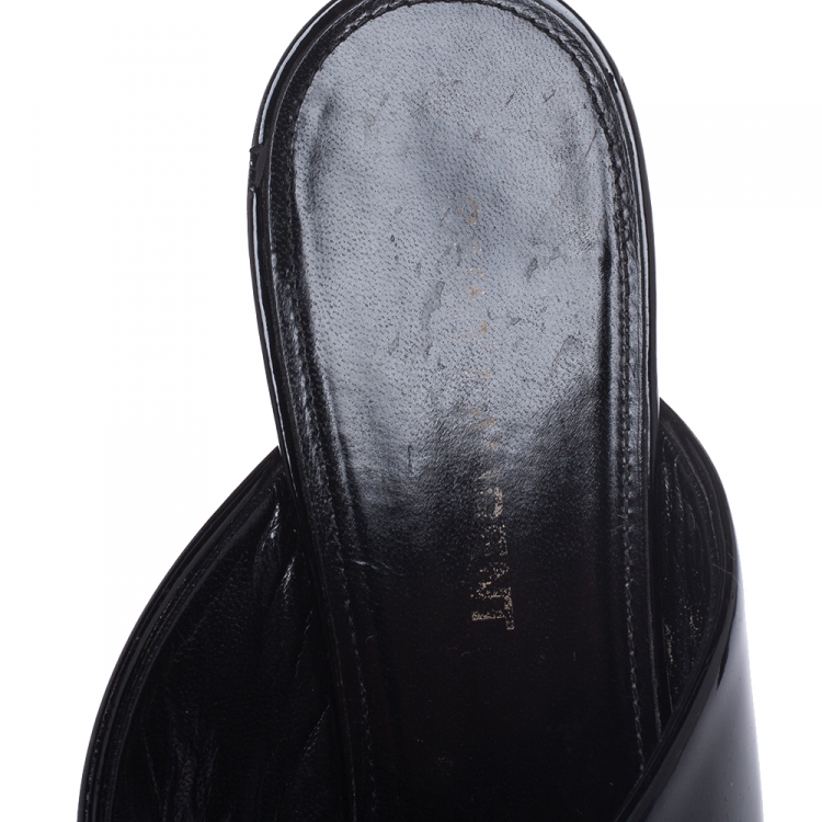 Pre Owned Saint Laurent Paris Black Patent Leather Loulou Criss Cross Mules Size 38.5