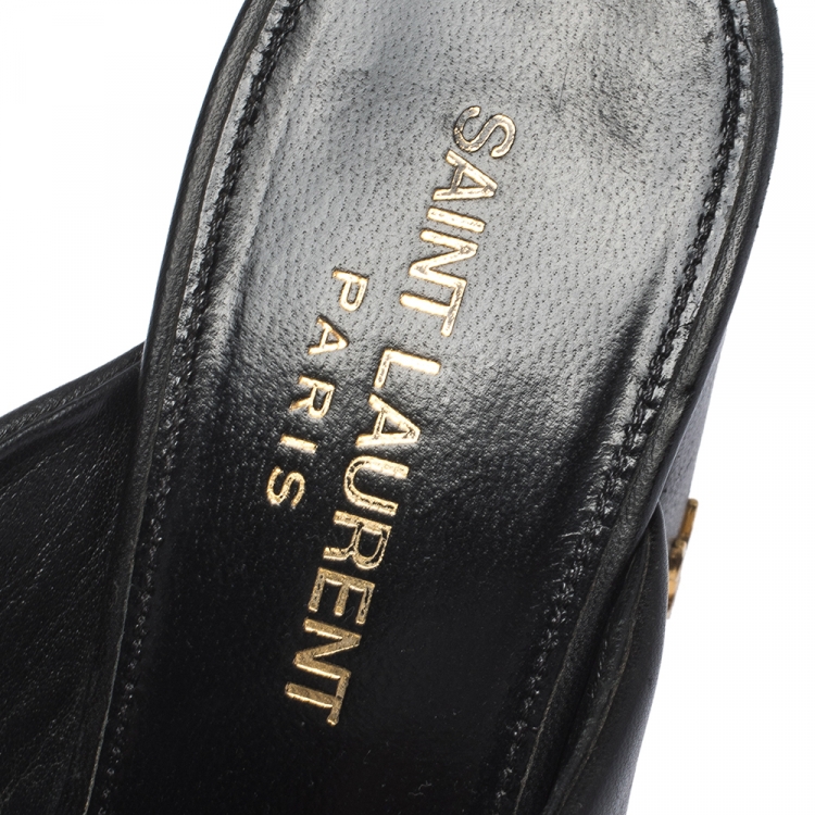 Pre Owned Saint Laurent Paris Black Leather Loulou Criss Cross Mules Size 36