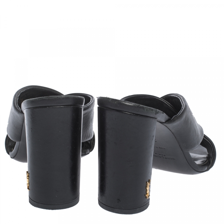 Pre Owned Saint Laurent Paris Black Leather Loulou Criss Cross Mules Size 36