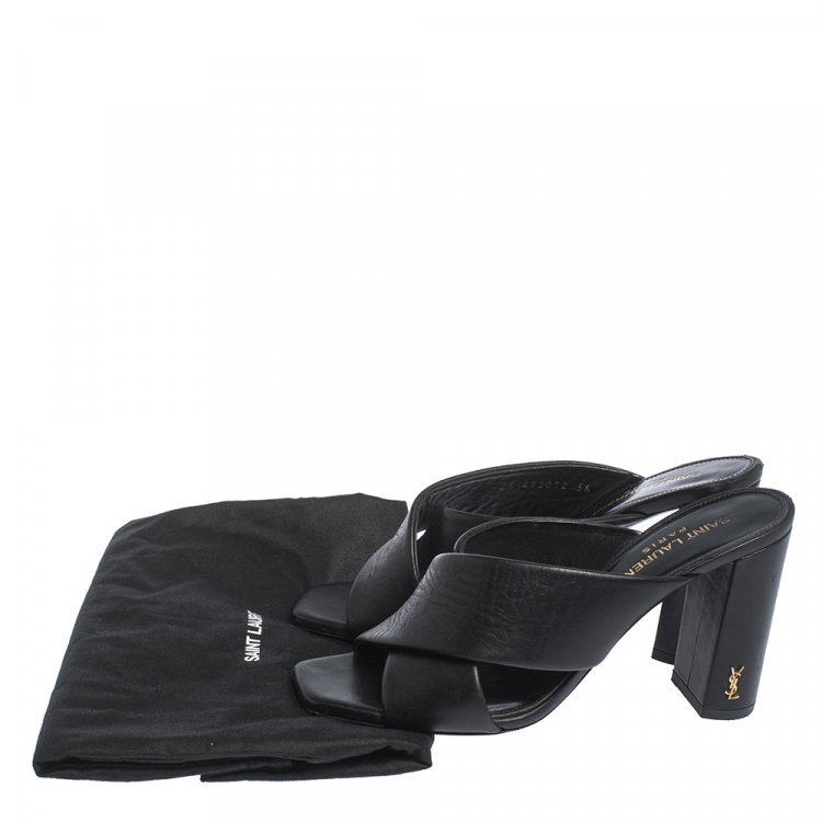 Pre Owned Saint Laurent Paris Black Leather Loulou Criss Cross Mules Size 36