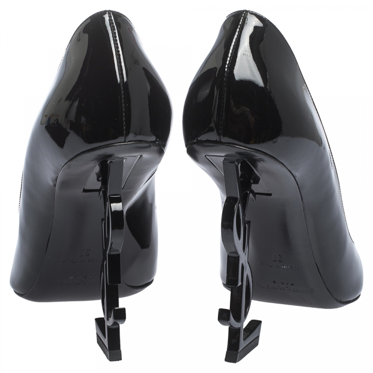 Pre Owned Saint Laurent Paris Black Patent Leather Opyum Pointed Toe Pumps Size 37