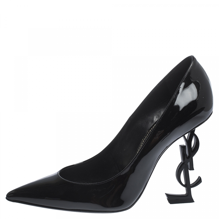 Pre Owned Saint Laurent Paris Black Patent Leather Opyum Pointed Toe Pumps Size 37