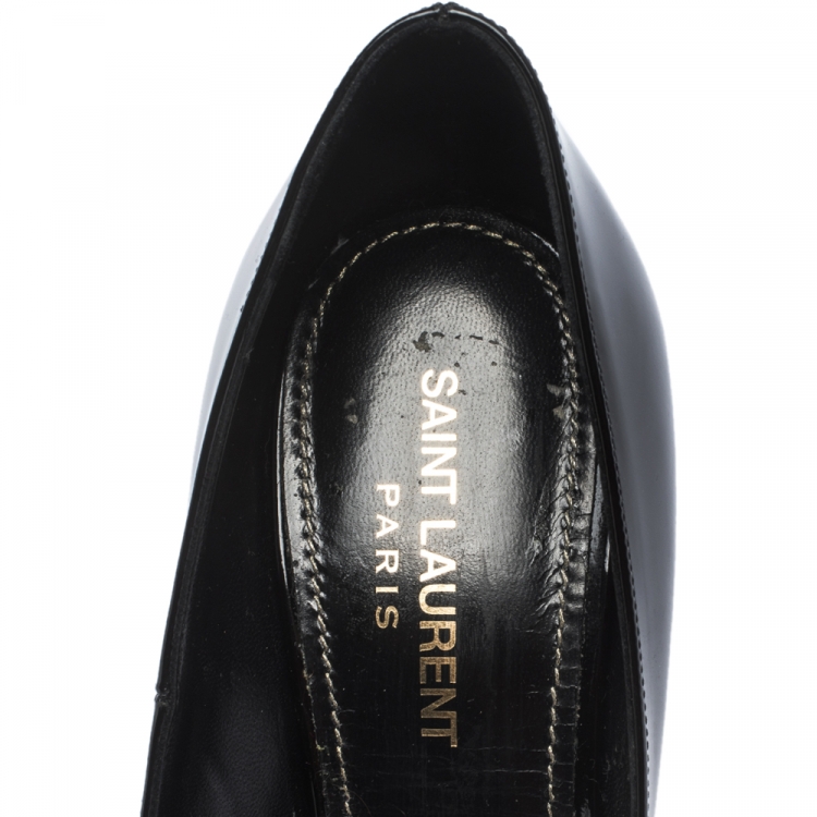 Pre Owned Saint Laurent Paris Black Patent Leather Opyum Pointed Toe Pumps Size 37