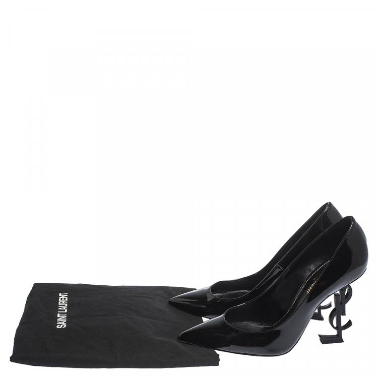 Pre Owned Saint Laurent Paris Black Patent Leather Opyum Pointed Toe Pumps Size 37