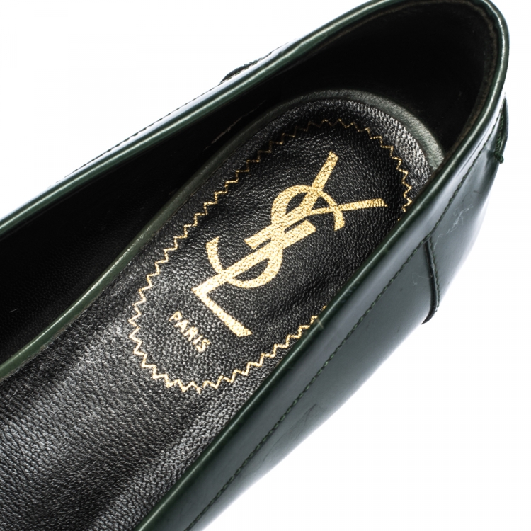 Pre Owned Saint Laurent Paris Green Leather Penny Loafers Size 37