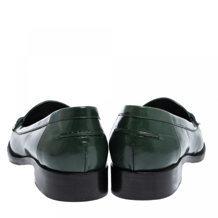 Pre Owned Saint Laurent Paris Green Leather Penny Loafers Size 37