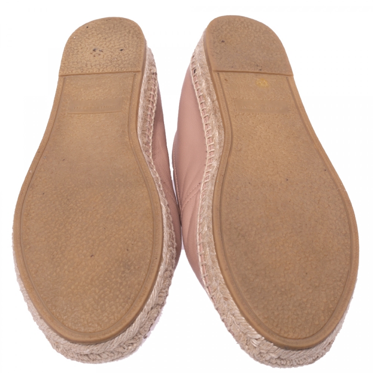 Pre Owned Saint Laurent Paris Pink Leather Logo Embossed Espadrille Flats Size 37