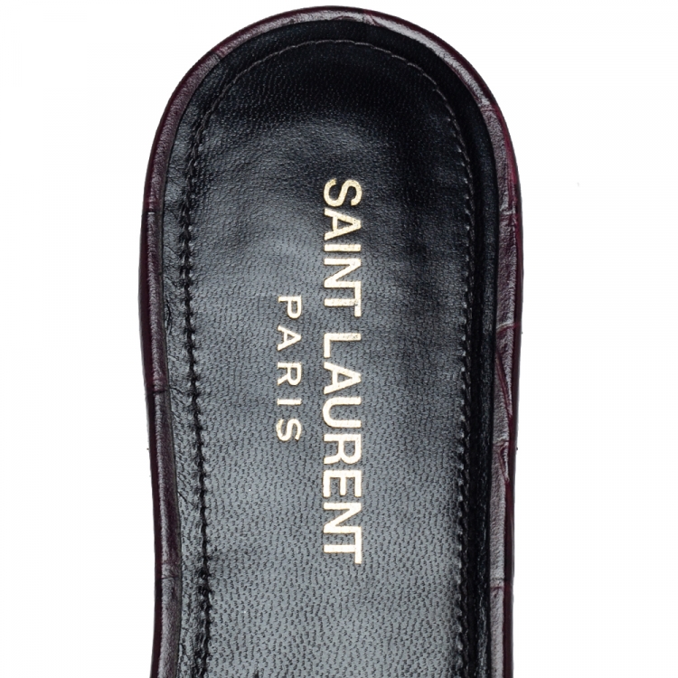مملوكة مسبقًا Saint Laurent Puple Croc Embossed Leather Tribute Flat Slides Size 38