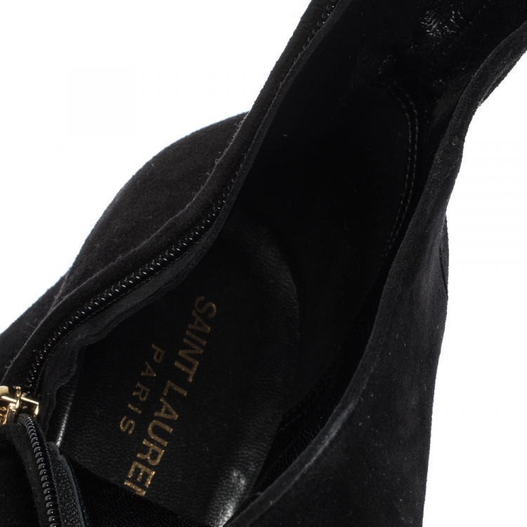 Pre Owned Saint Laurent Black Suede Loulou Zipped Ankle Boots Size 37