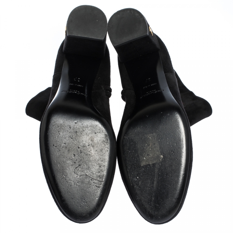 Pre Owned Saint Laurent Black Suede Loulou Zipped Ankle Boots Size 37