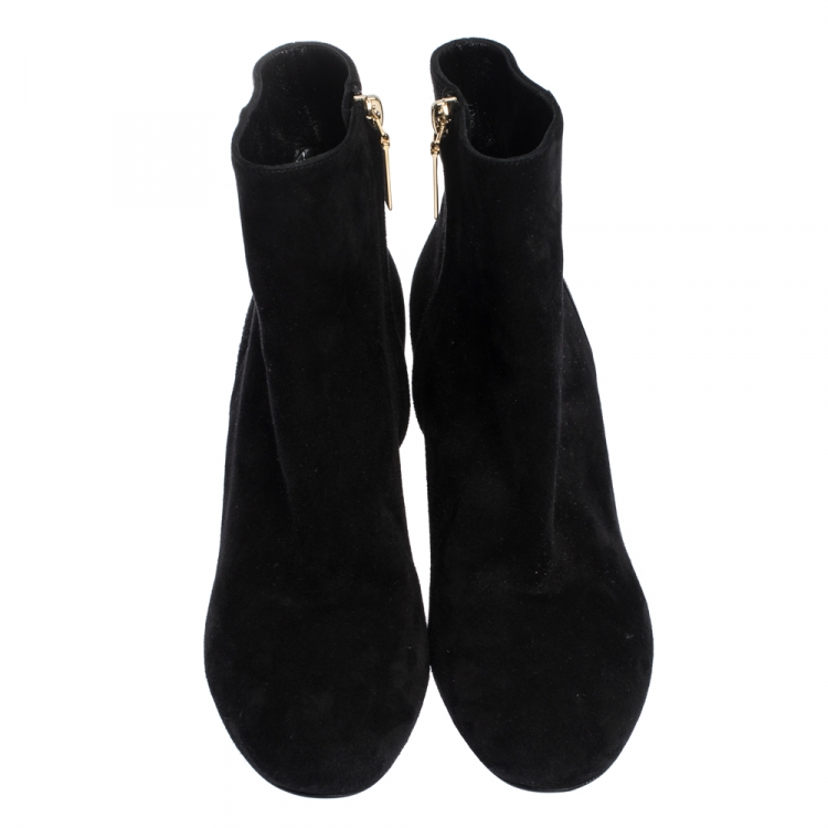 Pre Owned Saint Laurent Black Suede Loulou Zipped Ankle Boots Size 37