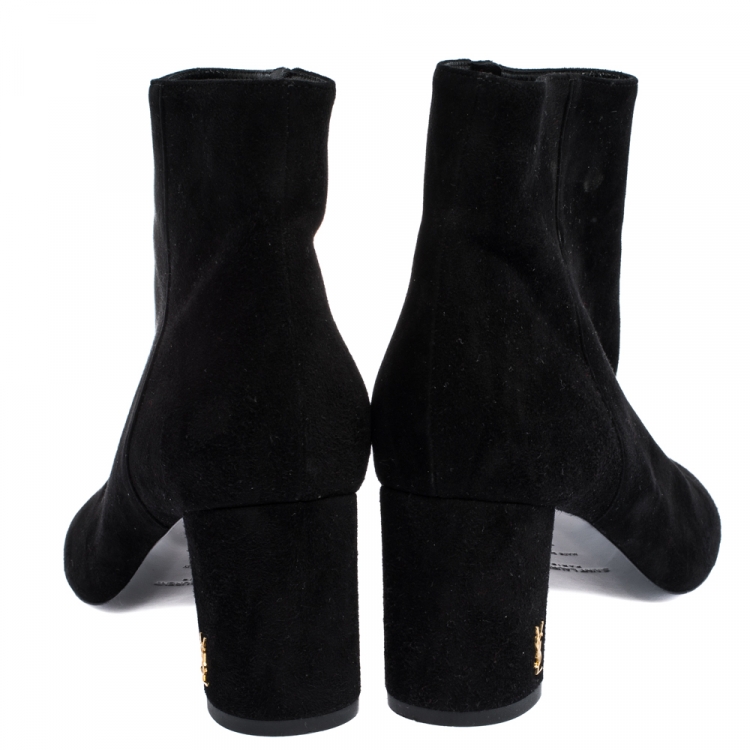 Pre Owned Saint Laurent Black Suede Loulou Zipped Ankle Boots Size 37