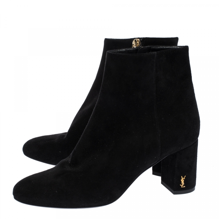 Pre Owned Saint Laurent Black Suede Loulou Zipped Ankle Boots Size 37