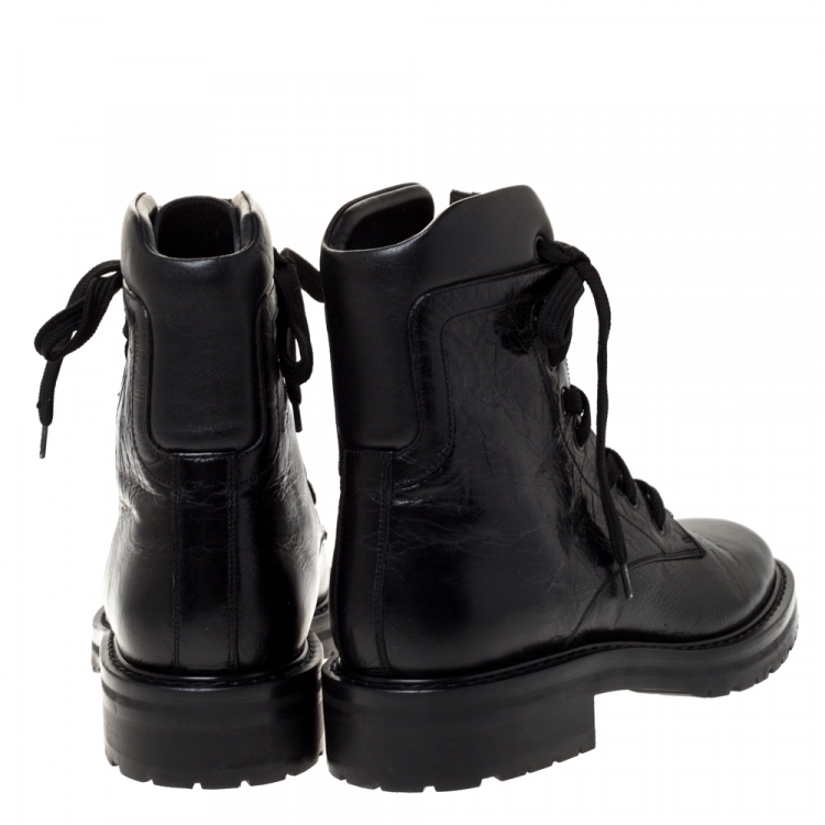 Pre Owned Saint Laurent Paris Black Textured Leather Double Lace William Combat Boots Size 39.5