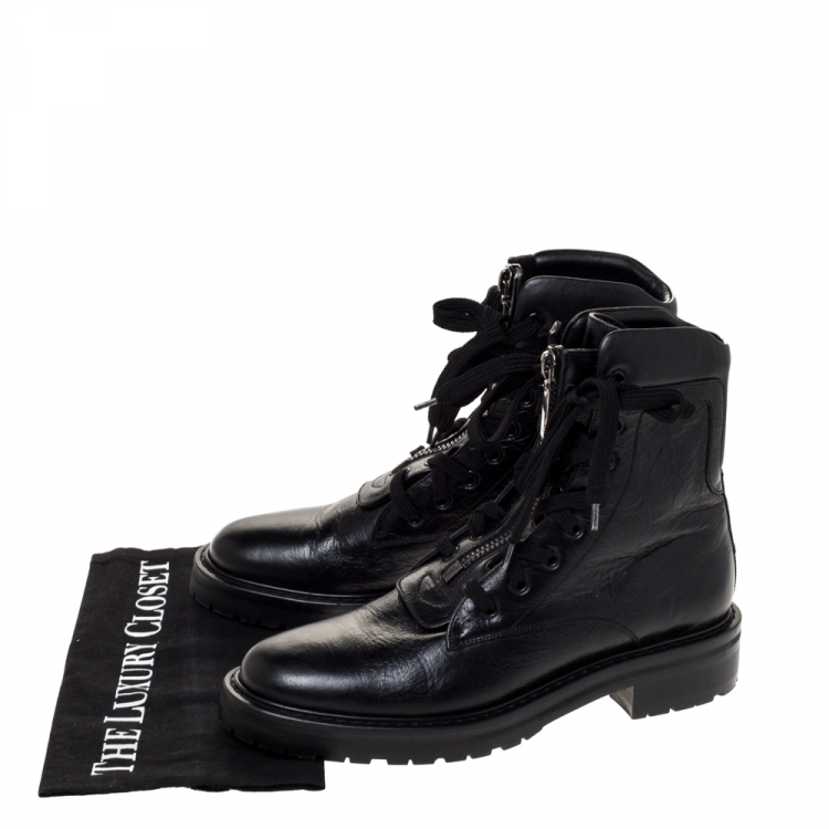 Pre Owned Saint Laurent Paris Black Textured Leather Double Lace William Combat Boots Size 39.5