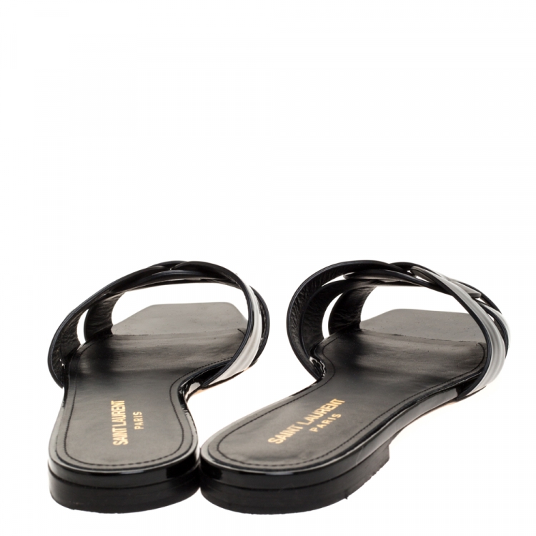 Pre Owned Saint Laurent Paris Black Patent Leather Tribute Flats Size 40