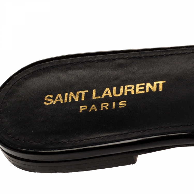Pre Owned Saint Laurent Paris Black Patent Leather Tribute Flats Size 40
