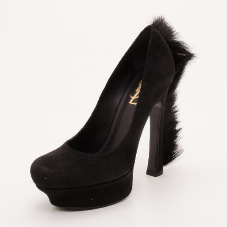 Pre Owned Saint Laurent Paris Black Palais Mohawk Suede Pumps Size 38