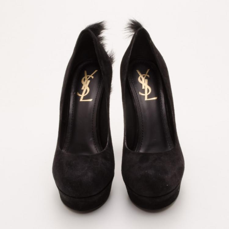 Pre Owned Saint Laurent Paris Black Palais Mohawk Suede Pumps Size 38