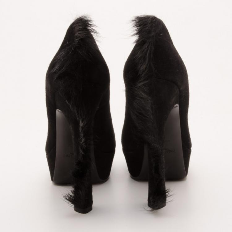 Pre Owned Saint Laurent Paris Black Palais Mohawk Suede Pumps Size 38
