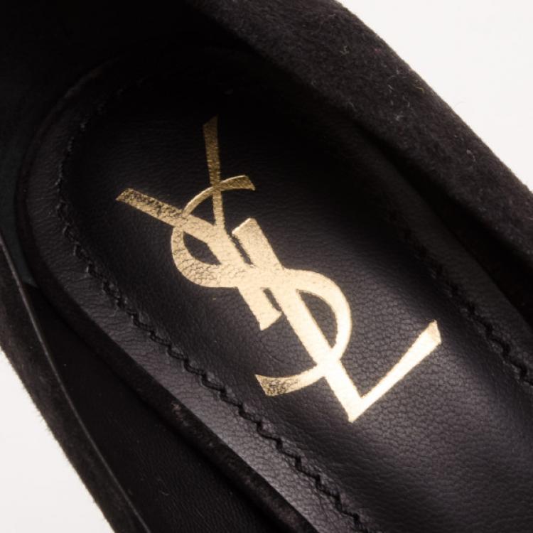 Pre Owned Saint Laurent Paris Black Palais Mohawk Suede Pumps Size 38